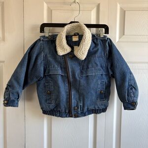 Vintage Sears Boys 80s Roebucks Toughskins Denim Sherpa Lined Jacket 5-6 Bomber